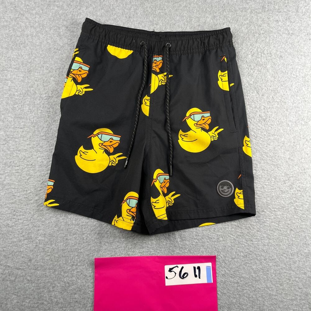 Neff Rubber Ducky Swim Trunks Mens Small Black Elastic Waist Draw String Pockets